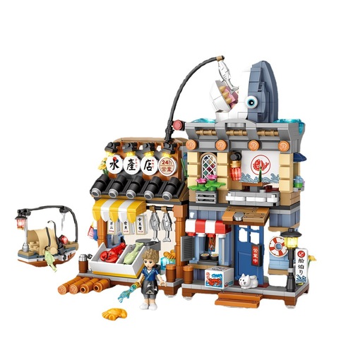 lozLizhi mini small particle building blocks Japanese-style street view izakaya creative hand-assembled building model gift
