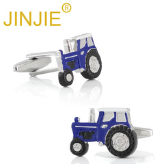 Blue Tractor Design Enamel Metal Cufflinks for Men's French Style Shirts, Wholesale