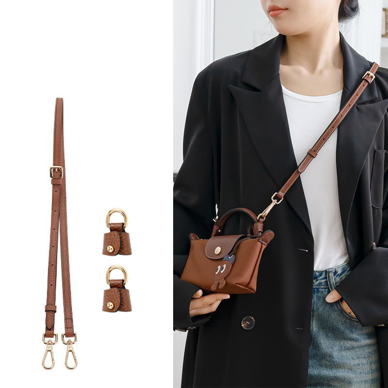 Longxiang Bag Mini Shoulder Strap Layer Cowhide Punch-Free Retrofit Crossbody Adjustable Thin Strap Women's Bag Small Bag Accessories