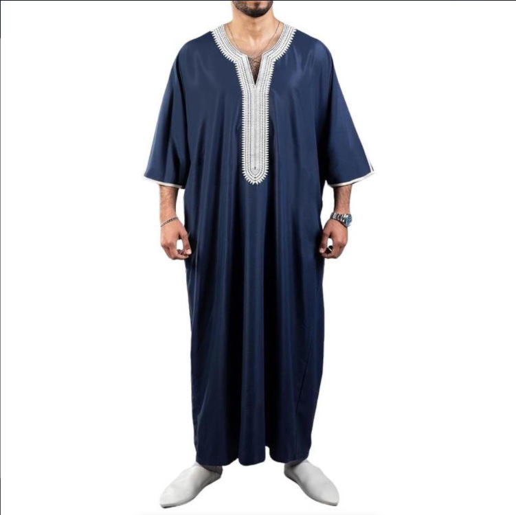 2026 New Cross-Border Mid-Sleeve Lace-Trimmed Ethnic Moroccan Men's Robe