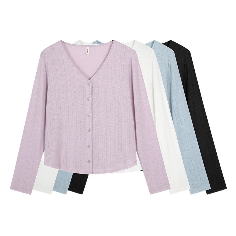 Тонкая однотонная солнцезащитная рубашка с v-образным вырезом для толстых женщин больших размеров, осенний вязаный кардиган с кондиционером, куртка 62832