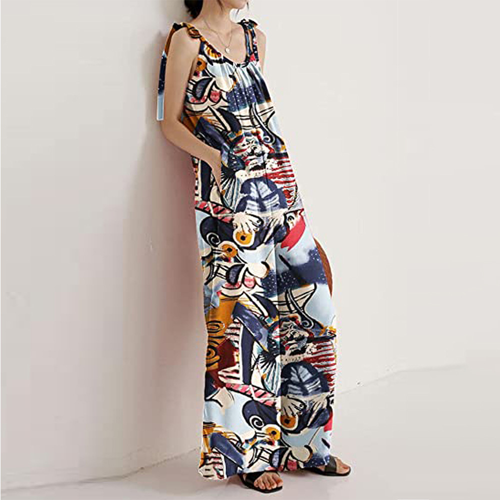 Summer Women Clothing Printed Sling Loose Casual Jumpsuit