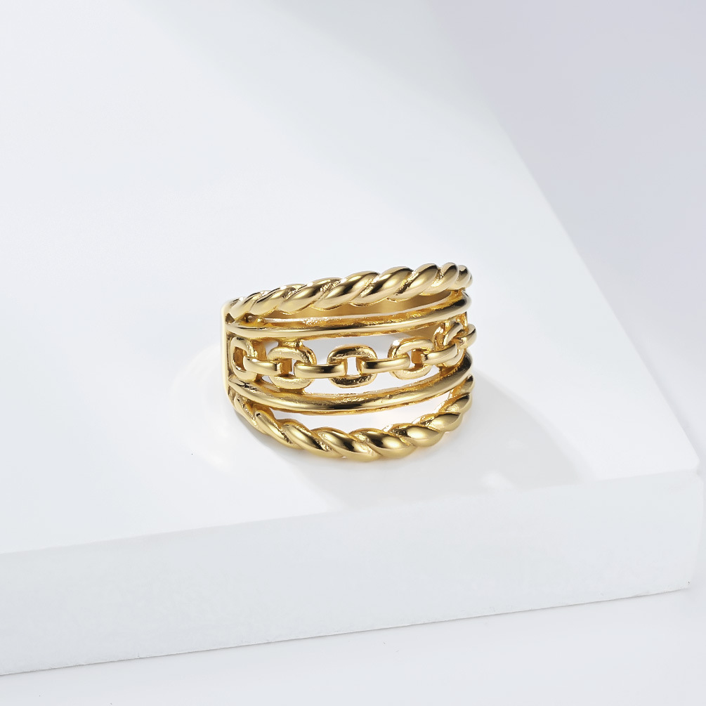 Titanium Steel Braided Chain Ring Unisex European American Style_voghion.com