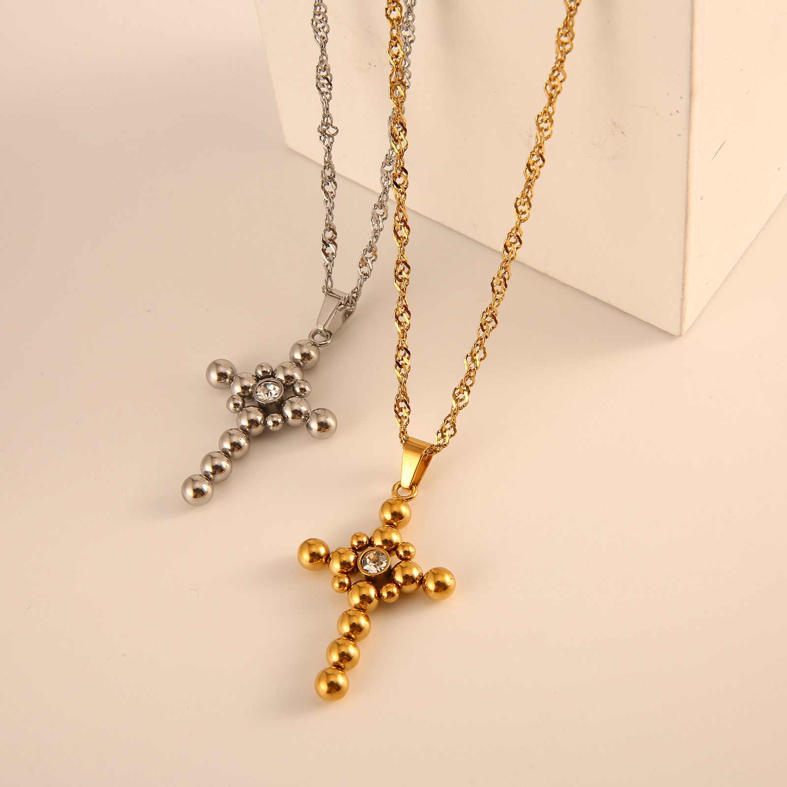 13g Weight Ion Plating (IP) Gold Plating Process 18K Gold Plated Plating Material 304 Stainless Steel Pendant Material Zircon Inlay Material Pendant Necklace Classification 304 Stainless Steel Chain Material 1 Piece Quantity Daily Occasion 304 Stainless Steel Material Cross Pattern Unisex Gender Inlay Design Retro Style Wholesale Jewelry Retro Cross 304 Stainless Steel Zircon 18K Gold Plated Inlay Stainless Steel Necklaces