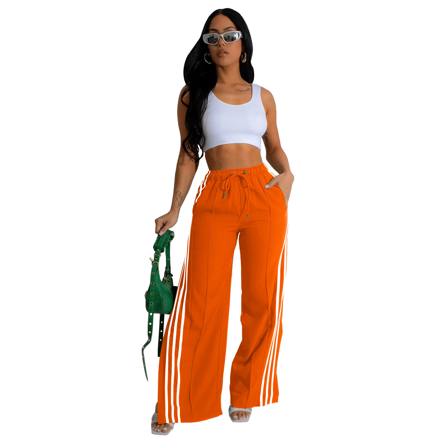 C6960 Cross-border AliExpress Amazon Estación independiente Moda europea y americana Ropa de mujer Pantalones individuales Pantalones deportivos de color sólido Multicolor image 12
