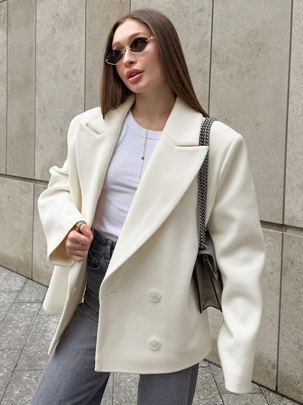 休闲白色小西装外套女高级感春秋季跨境新款米白色小众设计感西服|undefined