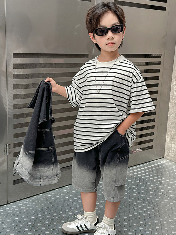 7380 traje de camisa de manga corta de tres piezas de mezclilla de verano para niños 2025 nuevo vestido de verano para bebés ropa de estilo occidental image 6