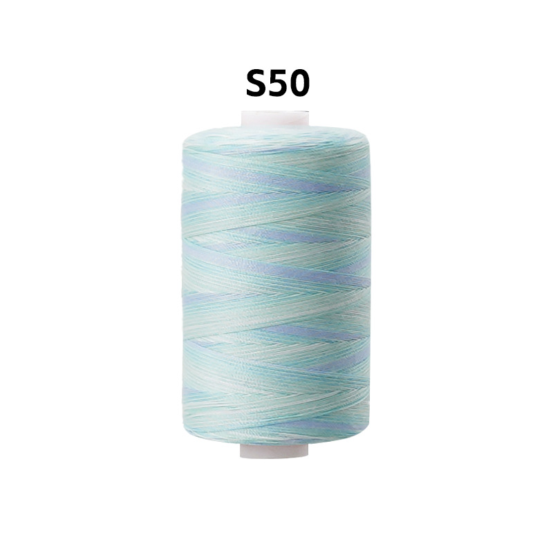 Línea multicolor de poliéster línea de prendas de vestir sección arco iris teñida línea de aguja manual línea de costura multicolor 402 hilo de costura de color