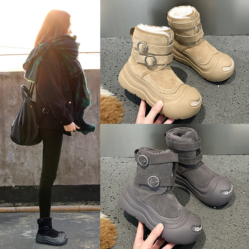 【朱静儀と同じスタイル】開口笑雪地ブーツ 女性用 厚底 保温 防水 ラージトゥシューズ ブーツ 学生向け トレンド