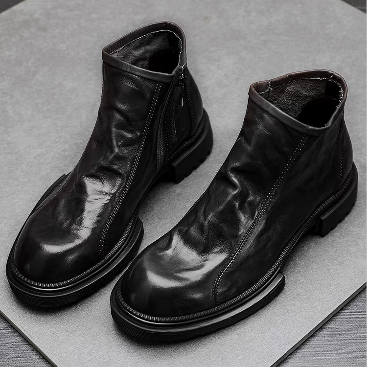 Высокие ботинки (Martens) натуральная телячья кожа, платформа, боковая молния, демисезон
