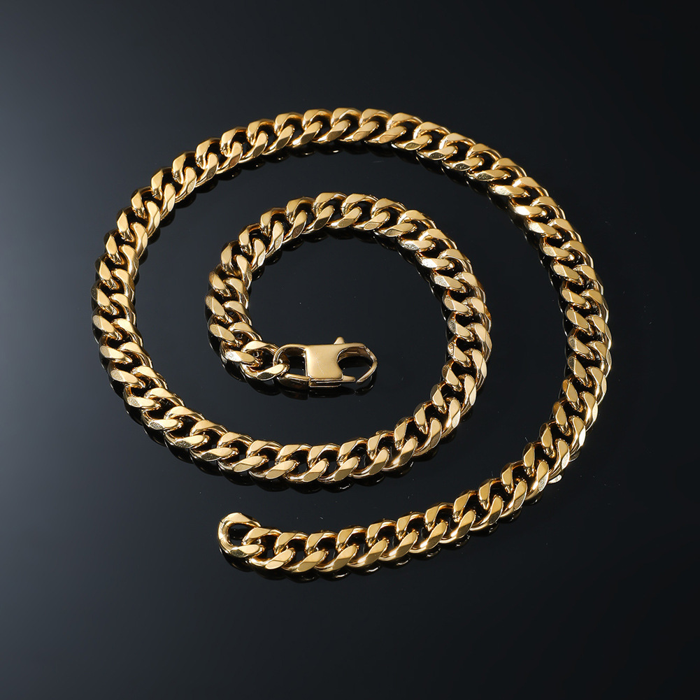 Men'S Hip-Hop Cuban Link Chain Necklace Solid Color 201 Stainless Steel Plating PVD Coated Golden Plated Gun Black Plated Men Hip Hop Necklaces display picture 4