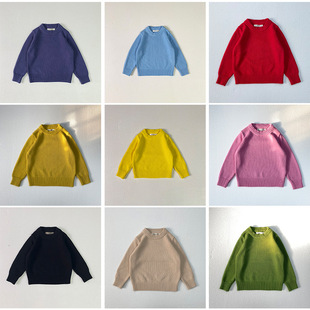 Campure New Autumn and Winter Baby Kidsren's Pure Color Knitted Bottoming Pullover K-Style Warm for Boys and Girls