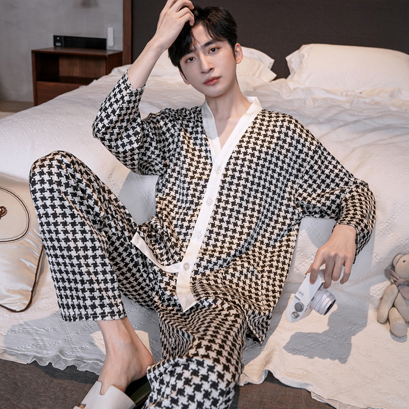 2025新款夏季睡衣男士桑蚕丝春秋季长袖薄款真丝丝绸套装家居服|undefined
