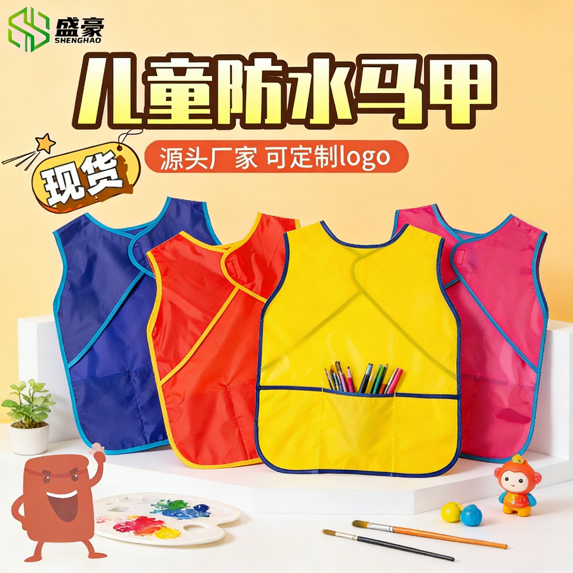 Children's polyester apron waterproof vest bib anti-wear anti-dirty baby kindergarten art painting clothes wholesale