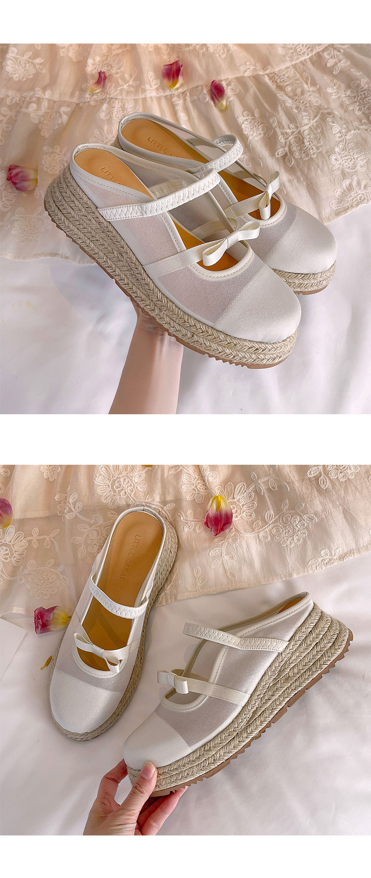Xăng đan gót xuồng dệt đế dày 5cm bít mũi lưới phong cách nghỉ dưỡng — Lưới kim cương nóng, Lưới chấm bi, Lưới chi tiết 30