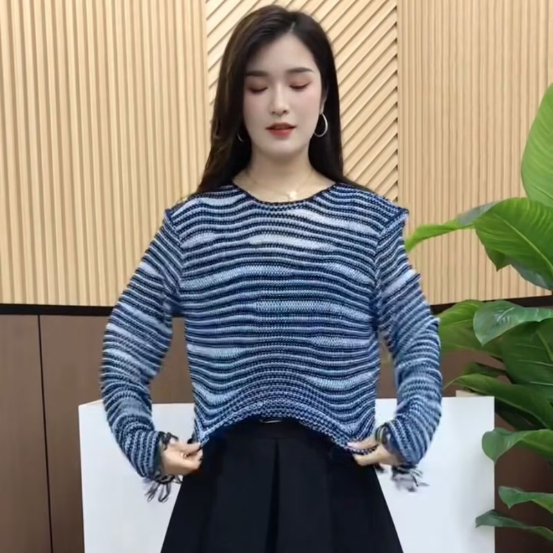 欧货不规则流苏长袖针织衫女2025秋季新款宽松显瘦设计感小众上衣|undefined