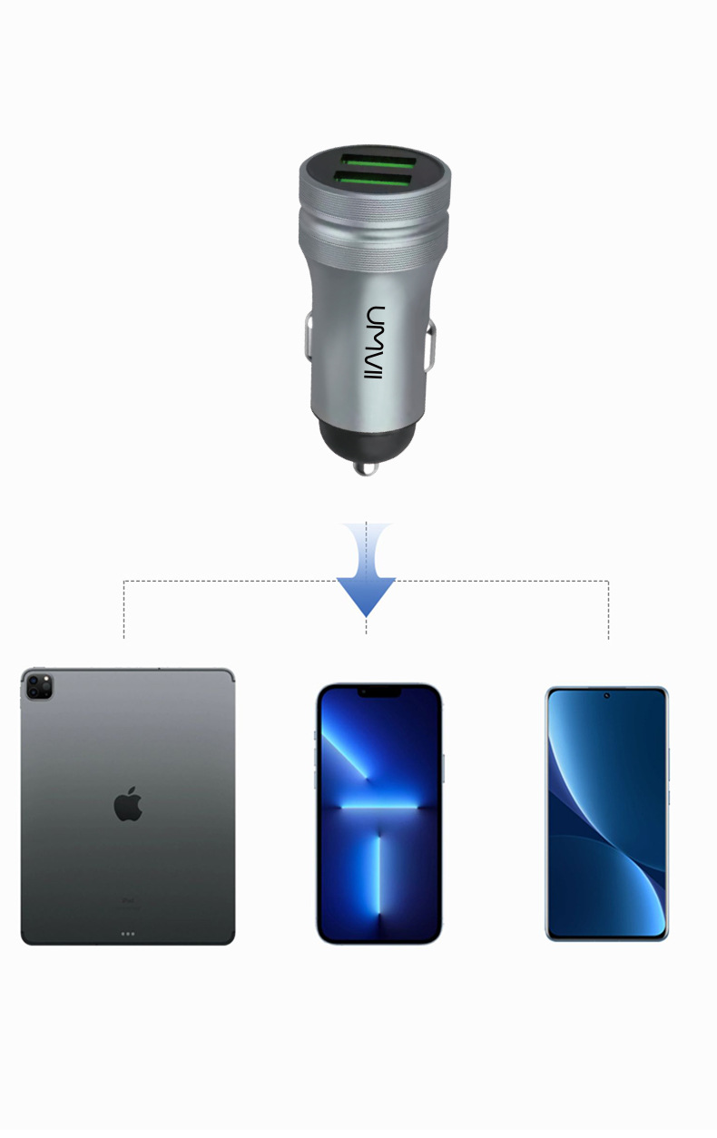 Dual USB Car Charger Cigarette Lighter Car Charger 2.4A Dual USB Output Mini Metal Car Charger 12V Car Charger