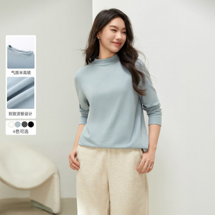 [Fashionable hot silver temperament semi-high collar Joker T-shirt] delicate show plus size women's fat mm2025 spring new