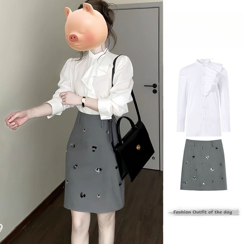 お姉さんの気質の女神の范軽豪華な高級感の女性の味の上着の半身のスカートの2つのセットを着ます。|undefined