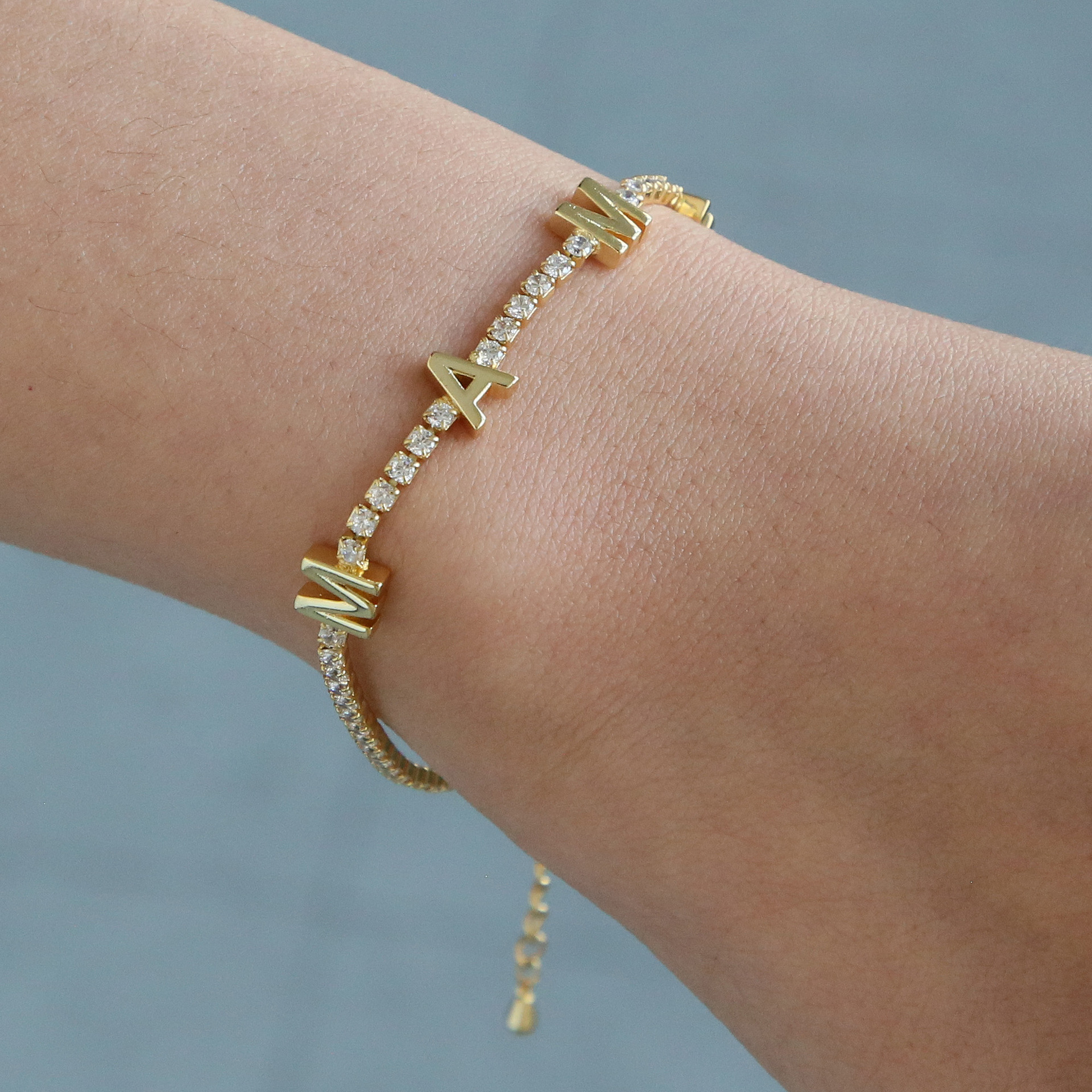 Tennis Chain Chain Type 1 Piece Quantity Casual, Daily Occasion Brass Material Wholesale Jewelry Classic Style Letter Brass Zircon 18K Gold Plated Plating Bracelets Tennis Chain