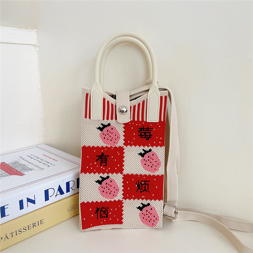 108g Weight Polyester Lining Material Buckle Closure Type Top Handle Strap Type Handbag Bags Type Casual, Daily Occasion Knit Material Cat Pattern All Seasons Season Women's Gender Vintage Style, Classic Style Style Bucket Shape Small Size Women's Small Knit Cat Vintage Style Classic Style Bucket Buckle Handbag 35