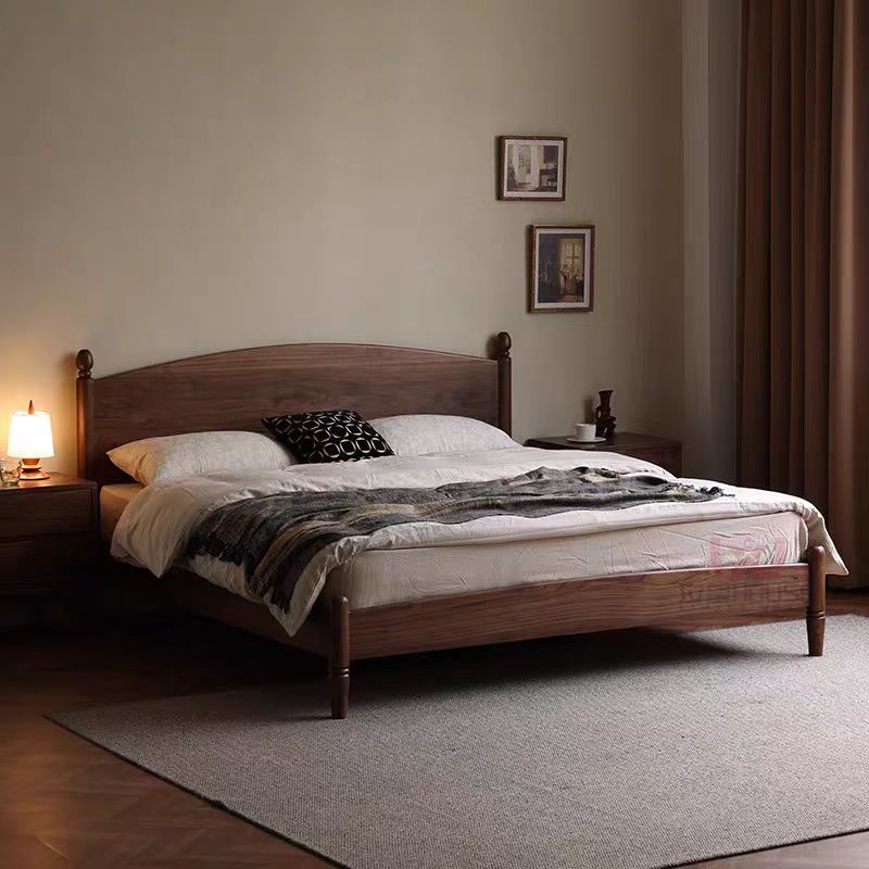 Factory Direct Sale Black Walnut Double Bed Retro Simple Modern 1.8m Master Bedroom Vintage Furniture 1.5 Bed