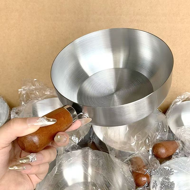 ステンレス製ミルクポット、家庭用ベビーフードサプリメントポット、木製ハンドル付き専用小型ポット、火傷防止、落下防止、ホットオイルポット、インスタントラーメンポット|undefined