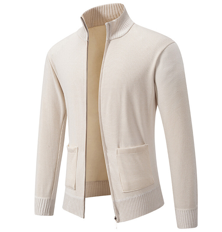 Hombres de lana primavera / otoño / invierno cardigan de punto de mediana edad ocio cálido coreano color sólido suéter de cuello alto chaqueta grande