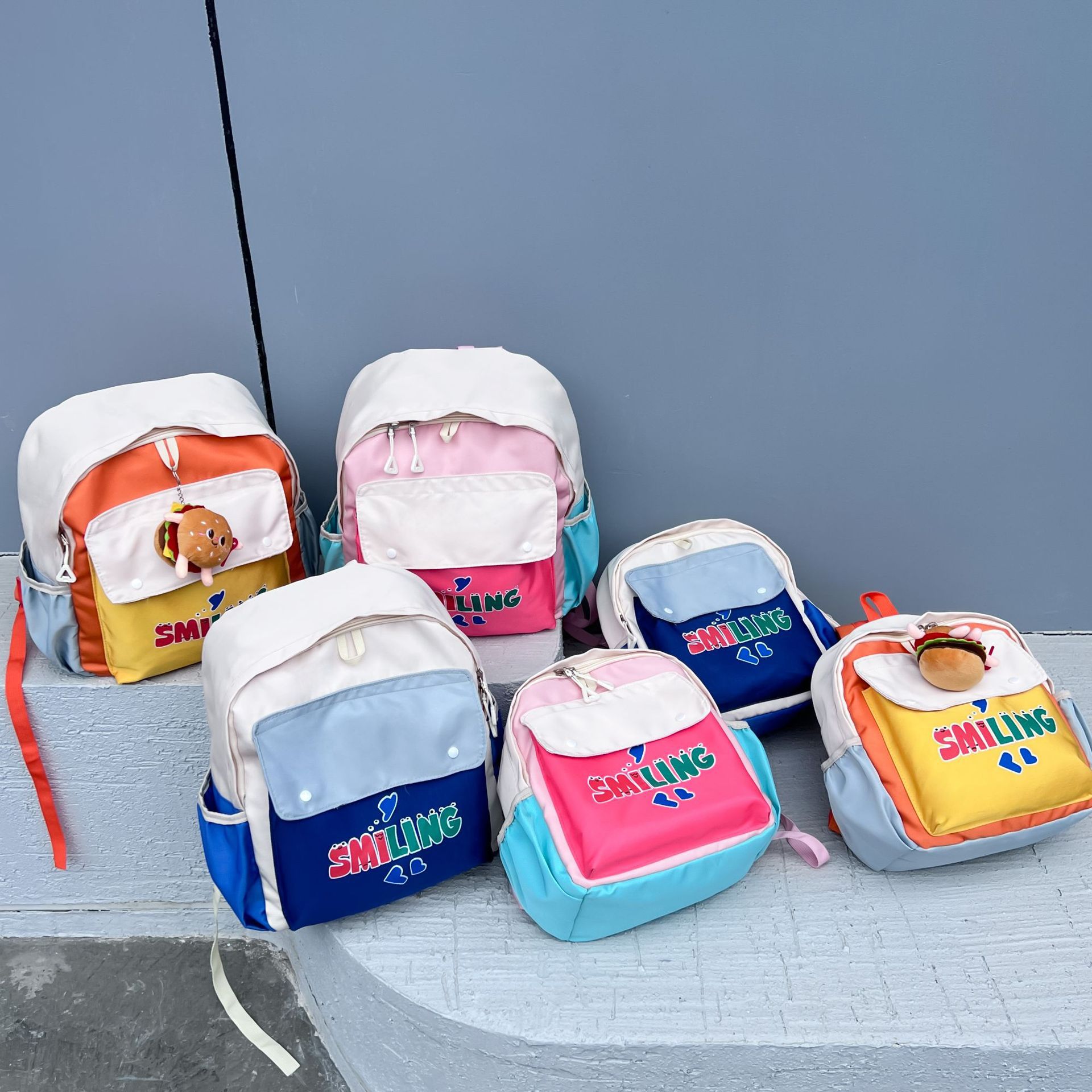 ins兒童包印花字母雙肩包男女童可愛撞色輕便背包卡通 幼兒園書包