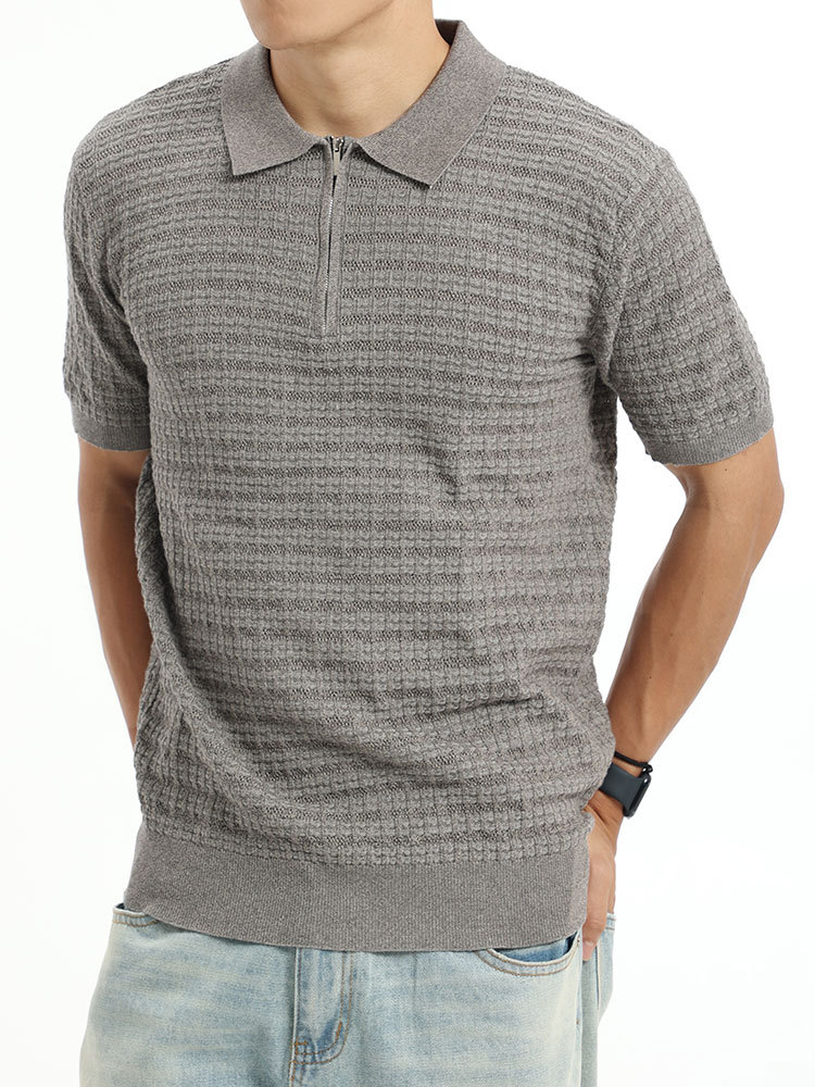 Cross-border hombre antiguo estilo de hielo de alto nivel camiseta de polo de punto de seda de hielo de verano con solapa de negocios de ropa casual de hombre blusa