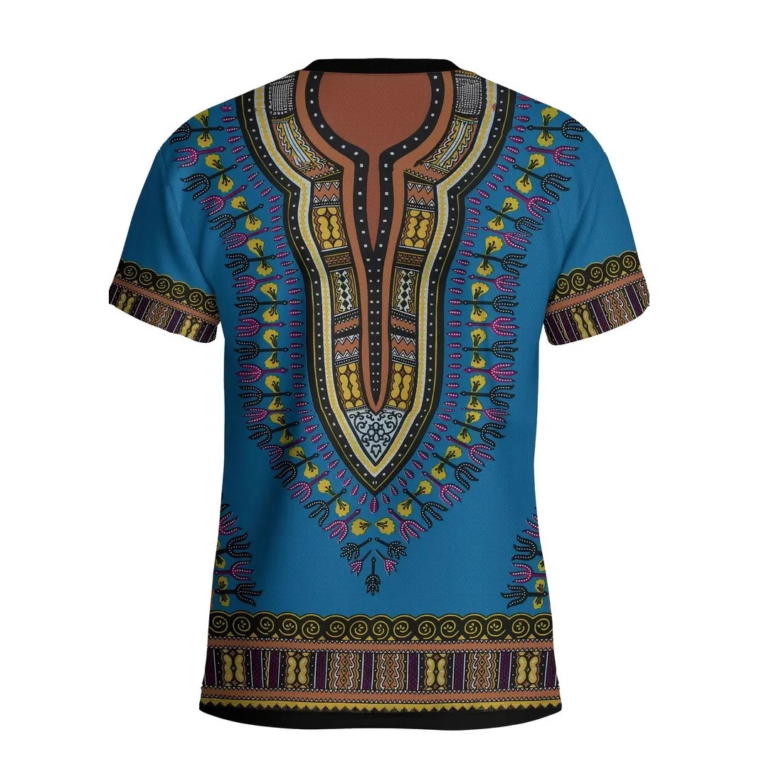 Camiseta de cuello redondo de manga corta de manga corta transpirable suelta casual de hombre con estampado tribal retro clásico con estampado 3D