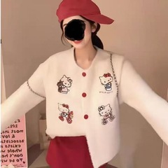 2025新款圆领新款卡通刺绣针织开衫宽松秋季慵懒休闲外套毛衣上衣