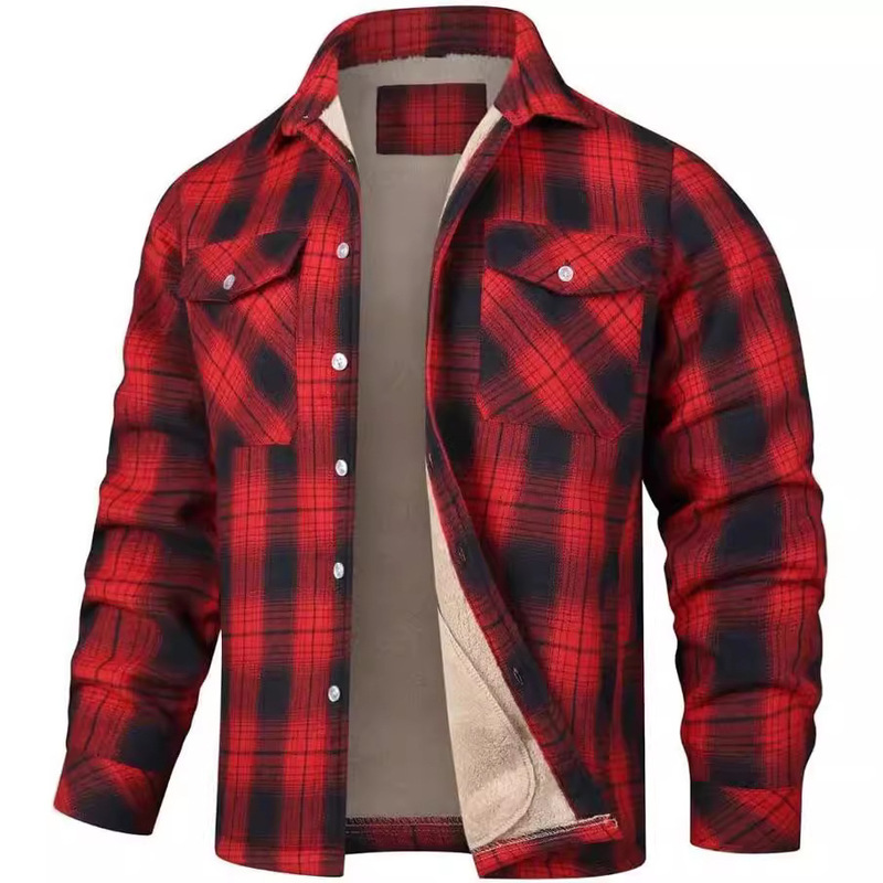 European and American Flannel Men's Jacket 2024 New Amazon Long Sleeve Lapel Composite Plush Plaid Casual Men's Wear European and American Flannel Men's Jacket 2024 New Amazon Long Sleeve Lapel Composite Plush Plaid Casual Men's Wear