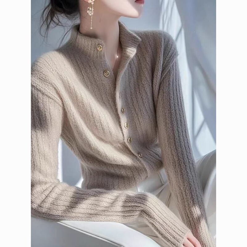 【Cashmere Family】Women's Striped Cardigan Jacket, Versatile Top, Stylish Sweater, Fashionable Knitwear, Thickened Outerwear
