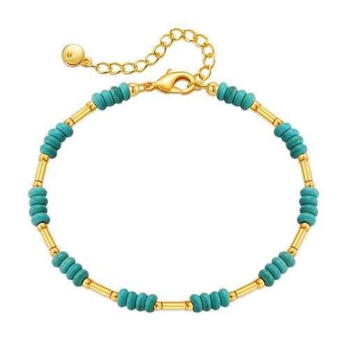 Summer New Luxury Niche Design Turquoise Handmade Bead Bracelet with Copper Tube Plated 18K Gold Elegance Necklace