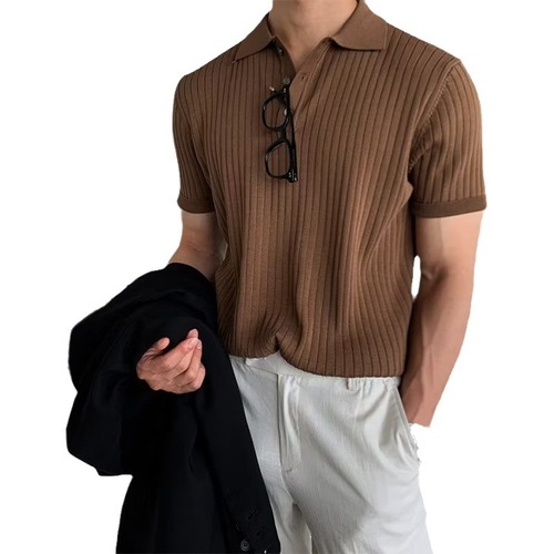 Business Lightweight Mature Style Men's Polo Short Sleeve Summer New Collar Button Slim Knit Shirt Cross-border Foreign Trade Wholesale