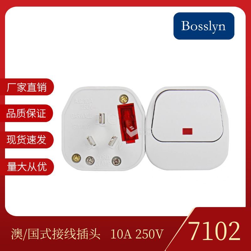 GW7102国标带开关插头10A保险丝装配式电源插头 国标三扁角插头