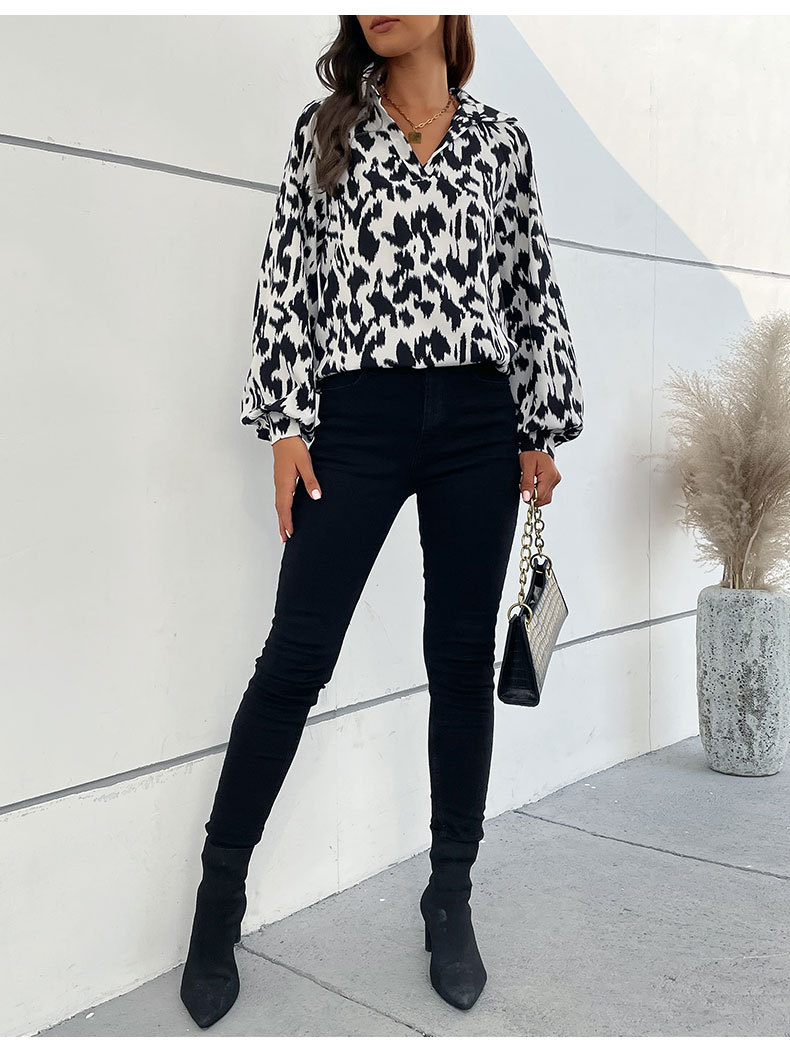 Fashion Printing Turndown Long Sleeve Shirtsleeve Printing Button Blouse