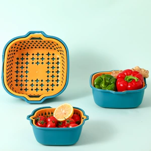 Double-Layer Plastic Draining Basket with Multi-Function for Kitchen, 6/8 Pieces Set