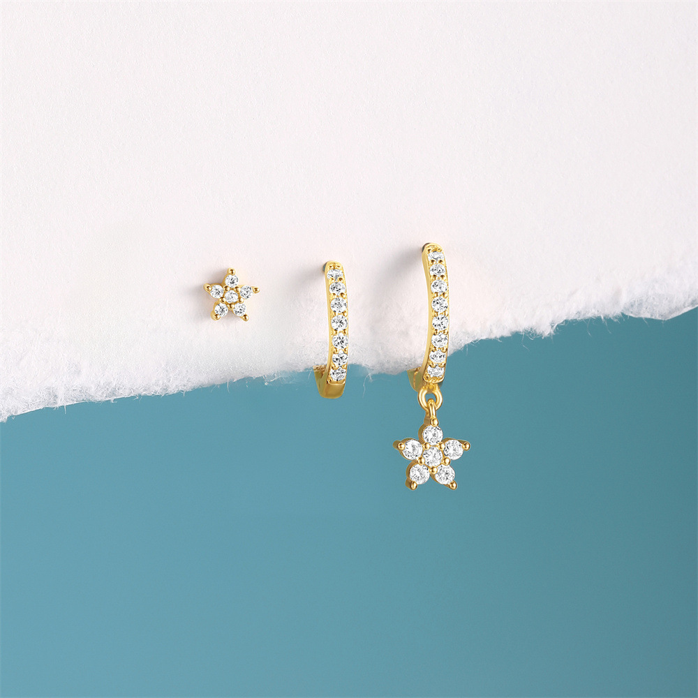 5g Weight 925 Sterling Silver Ear Needle Material Earrings Classification 3 Pieces Quantity Holiday, Travel, Selfie Occasion 925 Sterling Silver Material Geometric, Star Pattern Women's Gender Plating Design Simple Style Style 3 Pieces 925 Sterling Silver Geometric Star Earrings 14