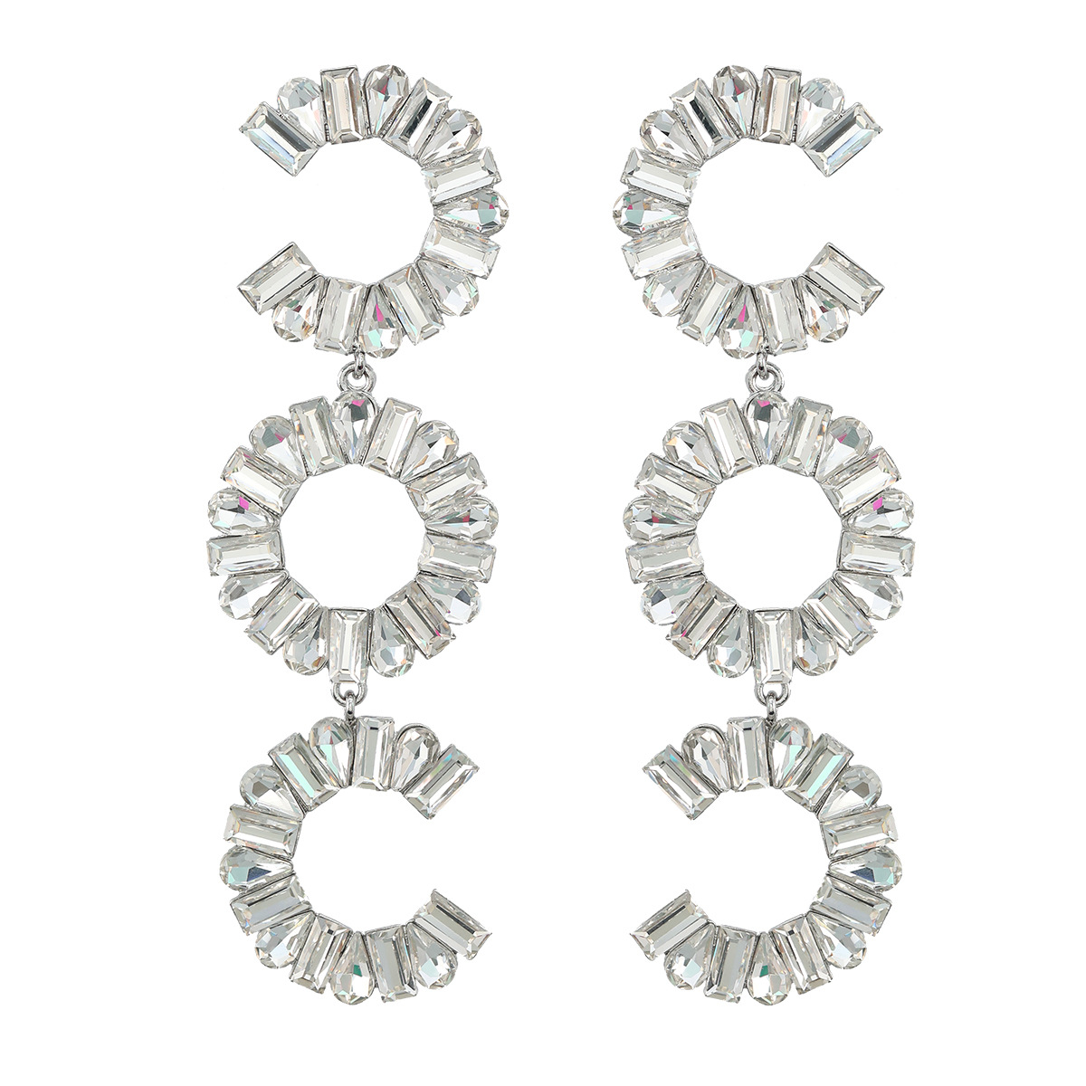 Crystal Drop Earrings Women C-shaped Sparkling Designer Style_voghion.com