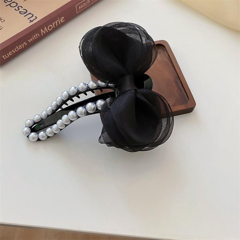 Simple Style Bow Knot Synthetic Yarn Pearl Hair Clip3
