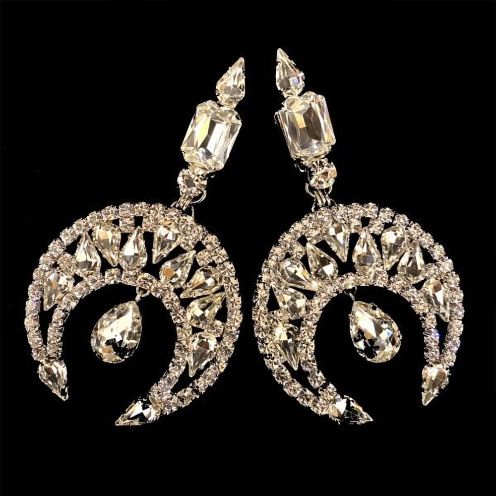 Transfronterizo nuevo traje de diamantes de imitación personalidad europea y americana exagerada Luna pendientes collar completo diamante traje conjunto de joyas