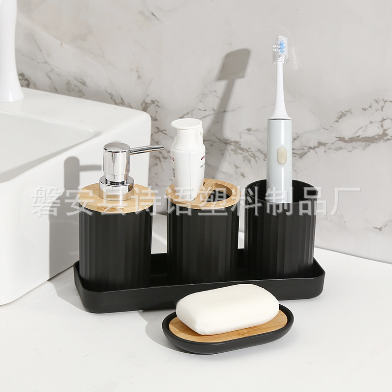 Baño doméstico con estriado 7 piezas para almacenar herramientas de limpieza artículos de higiene basura lavabo cepillo de inodoro taza hidráulica caja de jabón