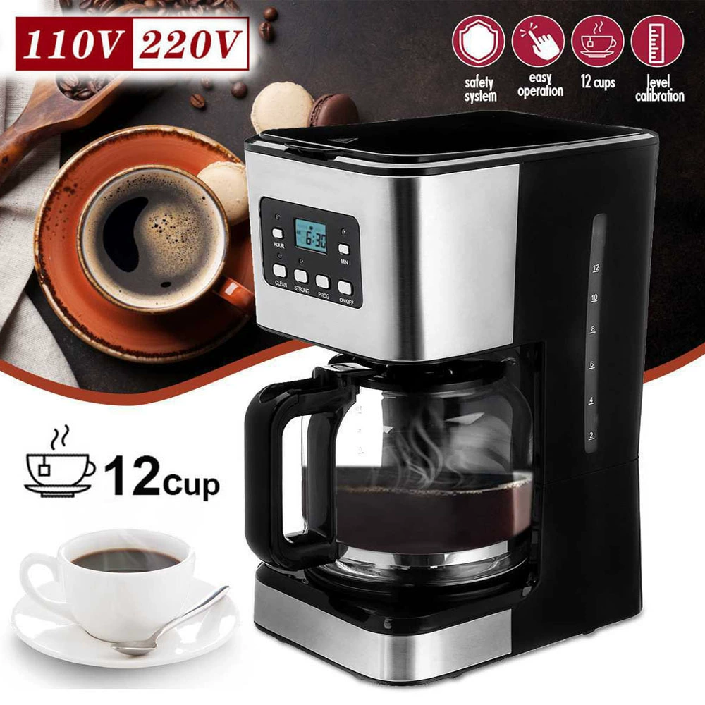 Automatic drip coffee machine, fully automatic American style, 12‑cup, 110/220 V