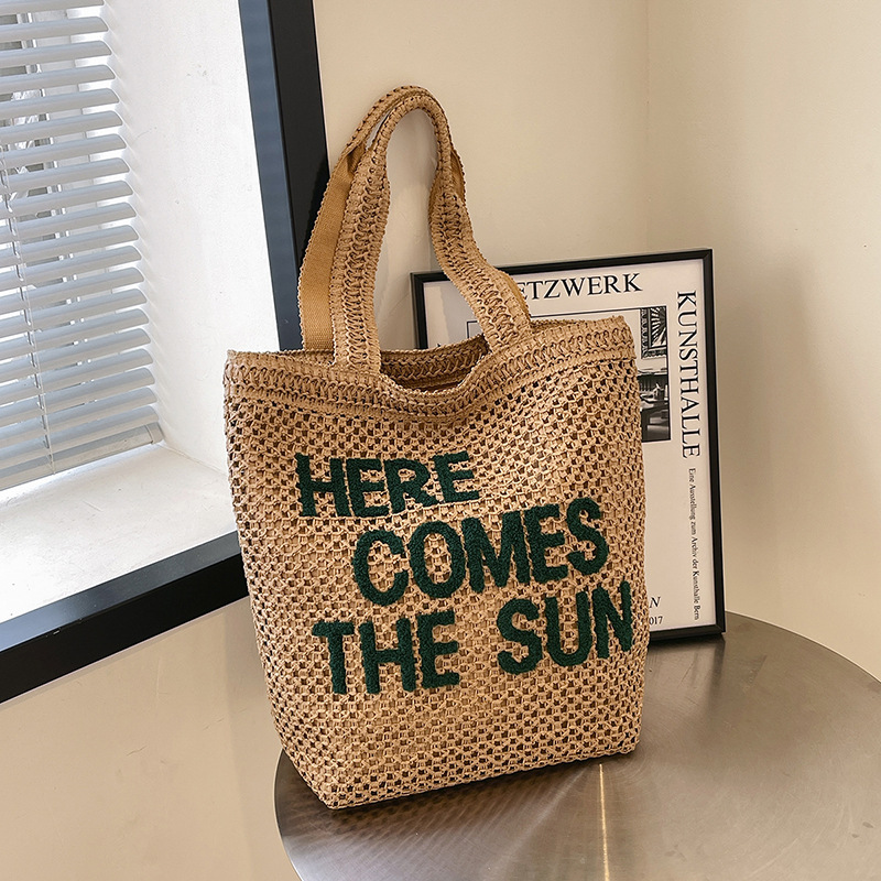 Capacious straw summer one-shoulder bag