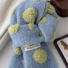 2025韩国东大门高级感含羊毛波点围巾女冬季新款针织保暖毛线围脖