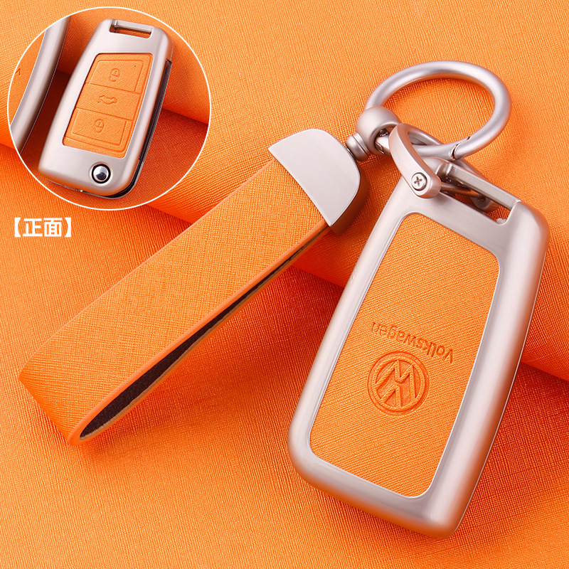 ZH 폭스바겐 모델 B [펄 크롬-오렌지 가죽] 메탈 쉘 + 초승달 가죽 버클