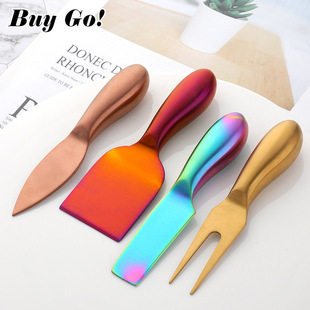 Cross-border stainless steel cheese knife and fork kitchen baking cake tools cheese sauce knife and fork suit four-piece set