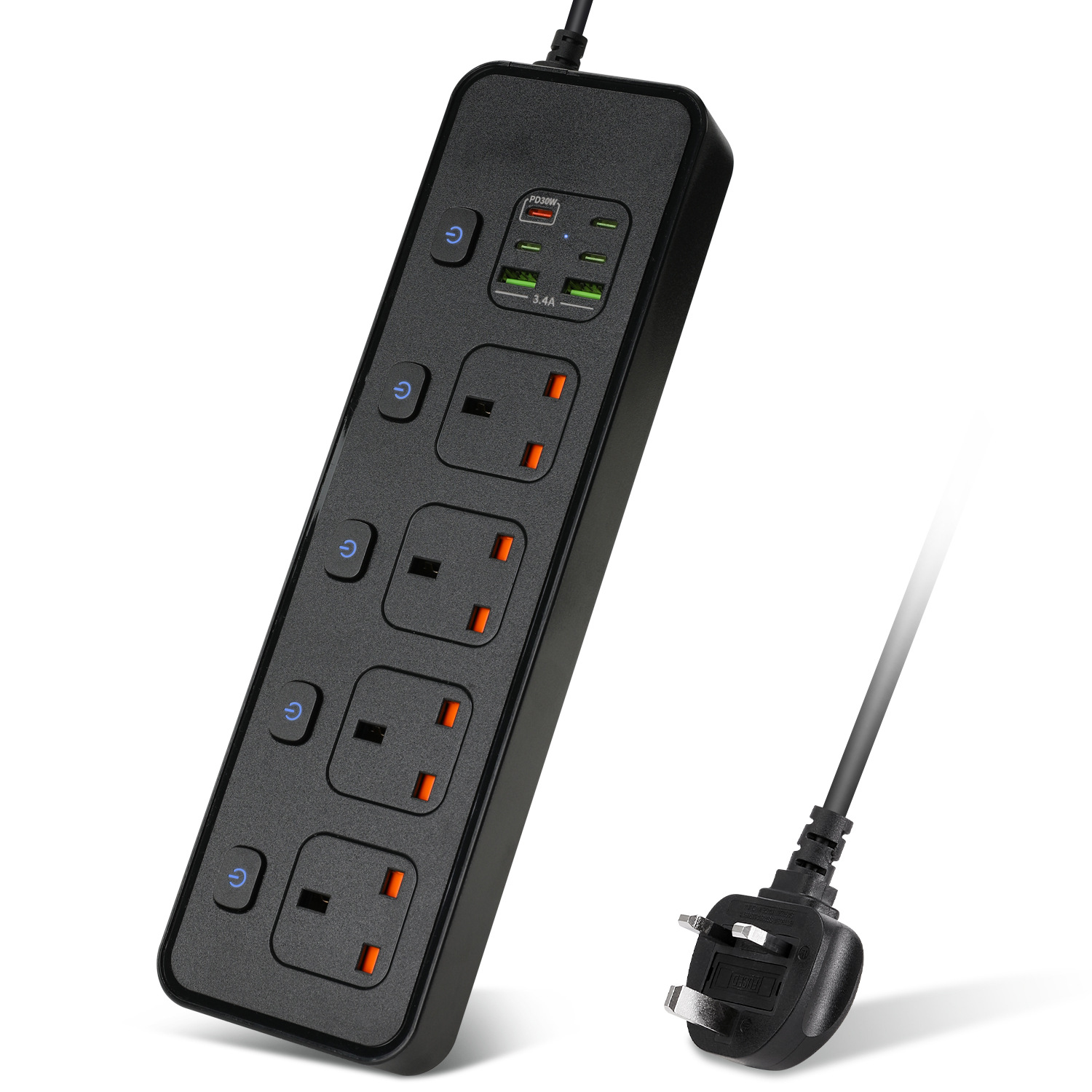 BKL-24英式专用孔4位独立开关控制USB-C PD30W快充支持ipad充电